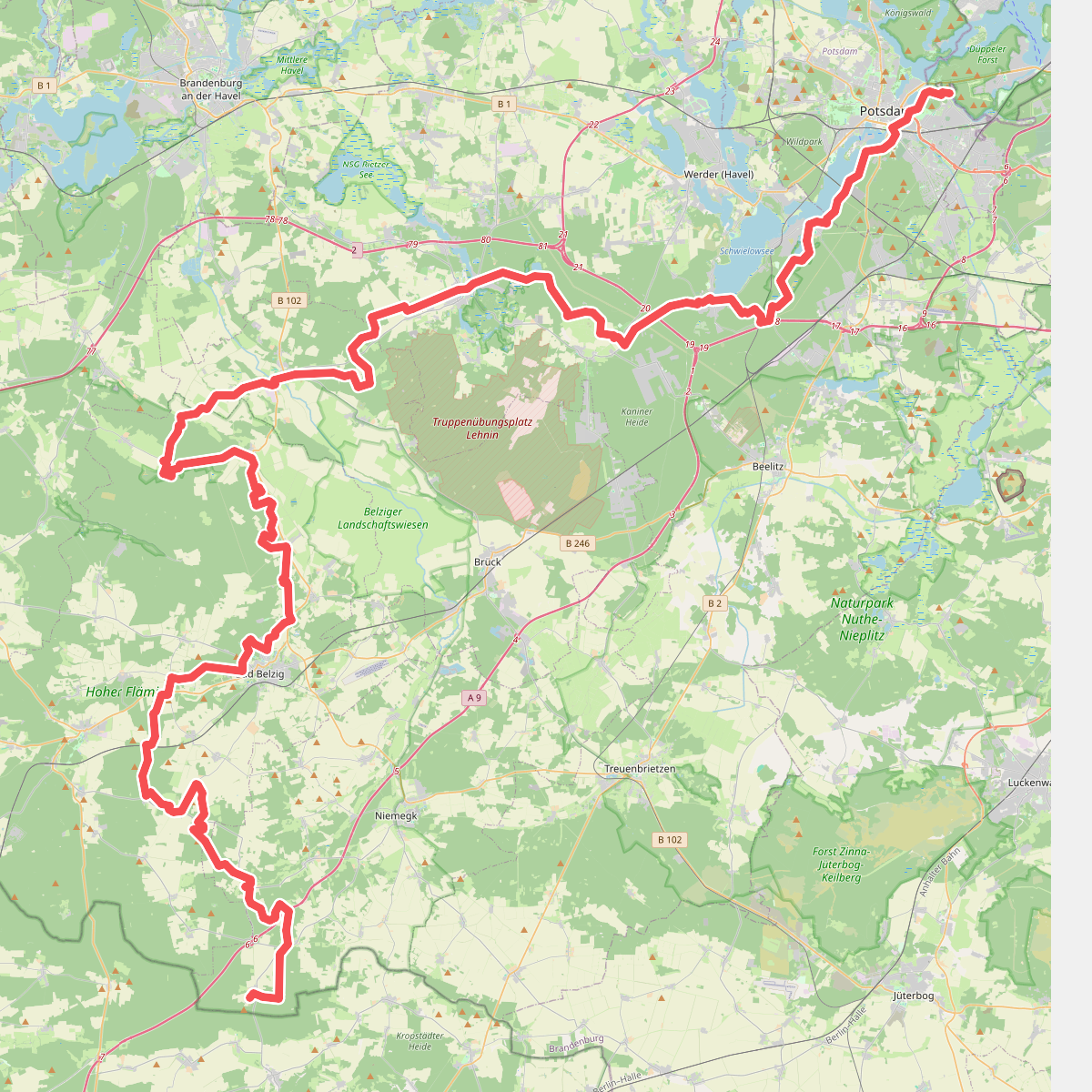 Europäischer Fernwanderweg E11, Brandenburg (W)
