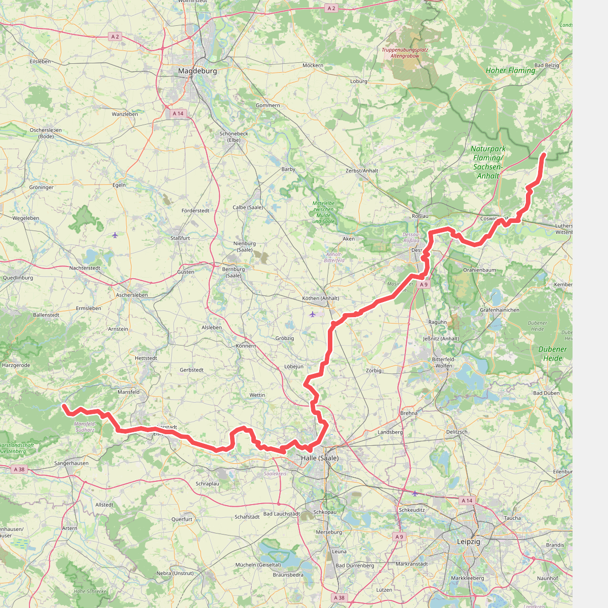 Europäischer Fernwanderweg E11, Sachsen-Anhalt (O)