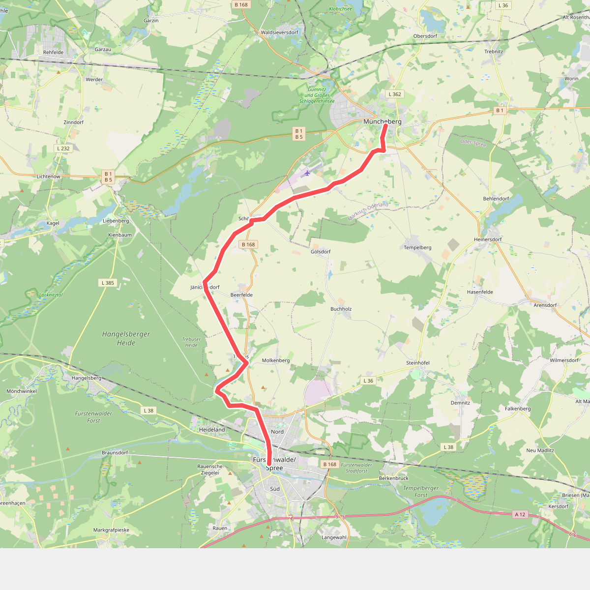 JW Brandenburg Fürstenwalde/Spree-Müncheberg Verbindungsroute