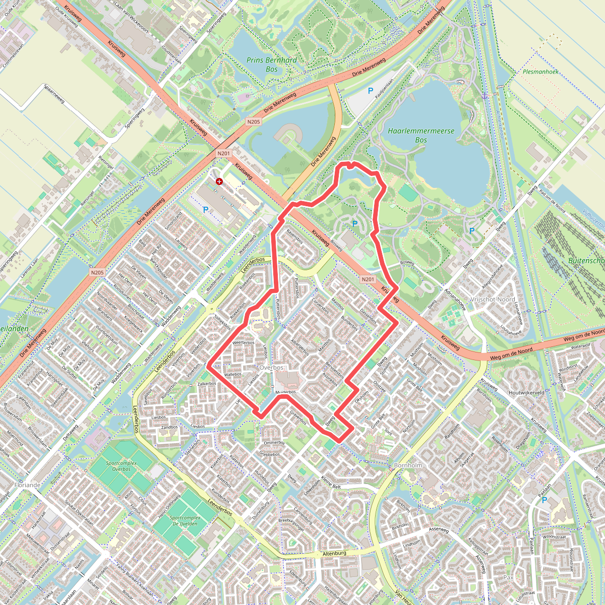 Overbosroute (blauw)