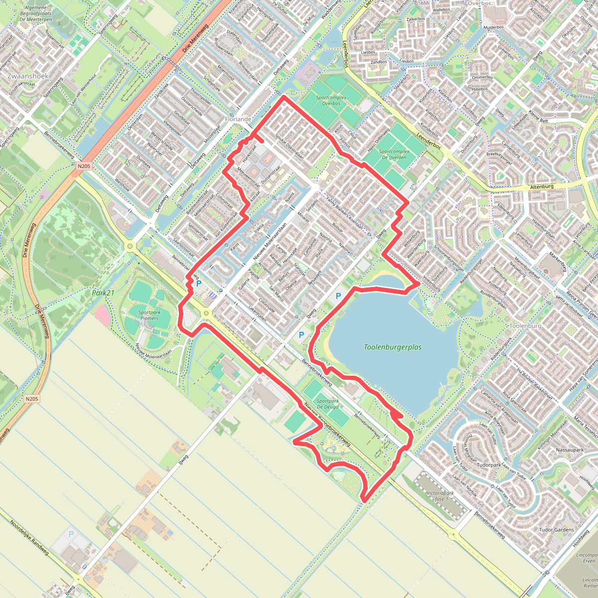 Floriande- oostroute (blauw)
