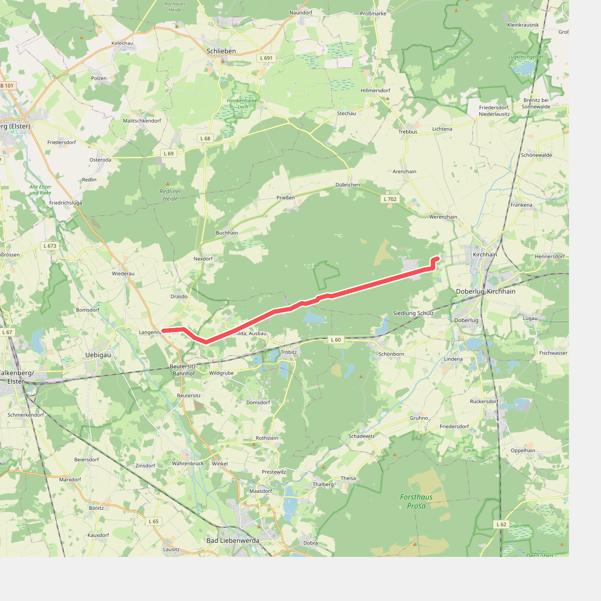 Wanderweg vom Kirchhain-Waldhufe zum Elsterwanderweg.