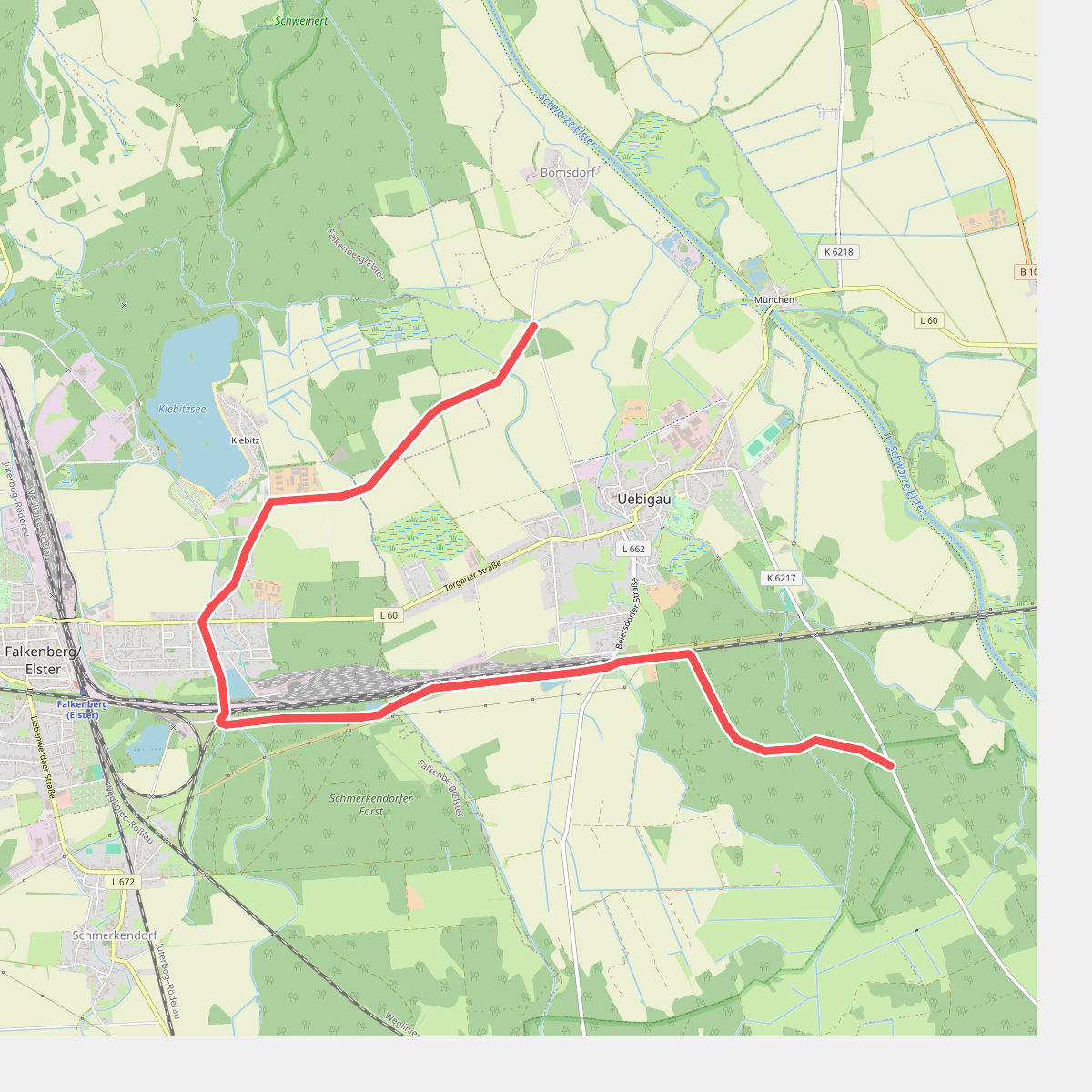 Wanderweg vom Mark Grabo nach Kiebitz.