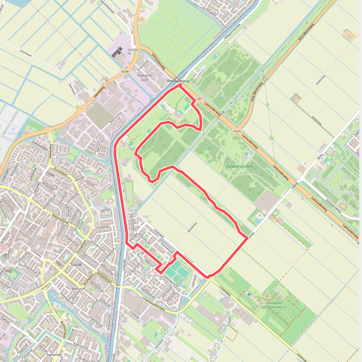 Zwaansbroekroute (rood) 
