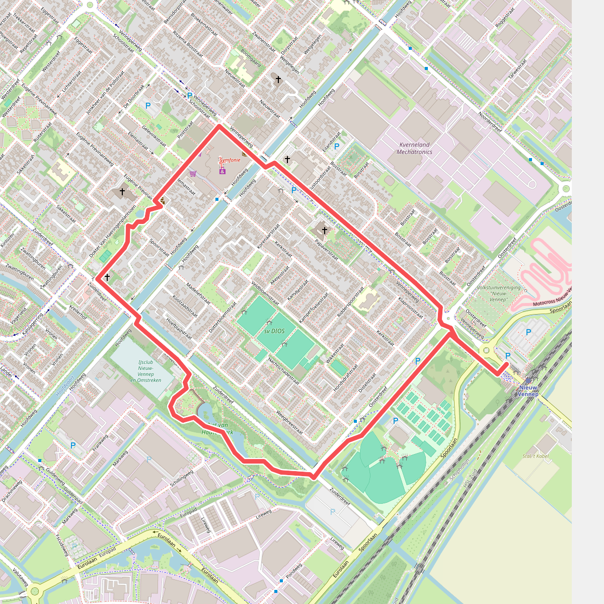 Centrum-Oostroute (rood) 