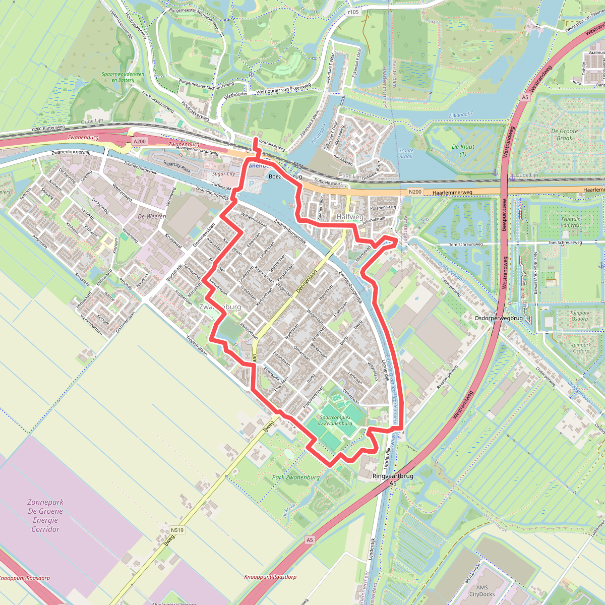 Zwanenburgroute (blauw) 