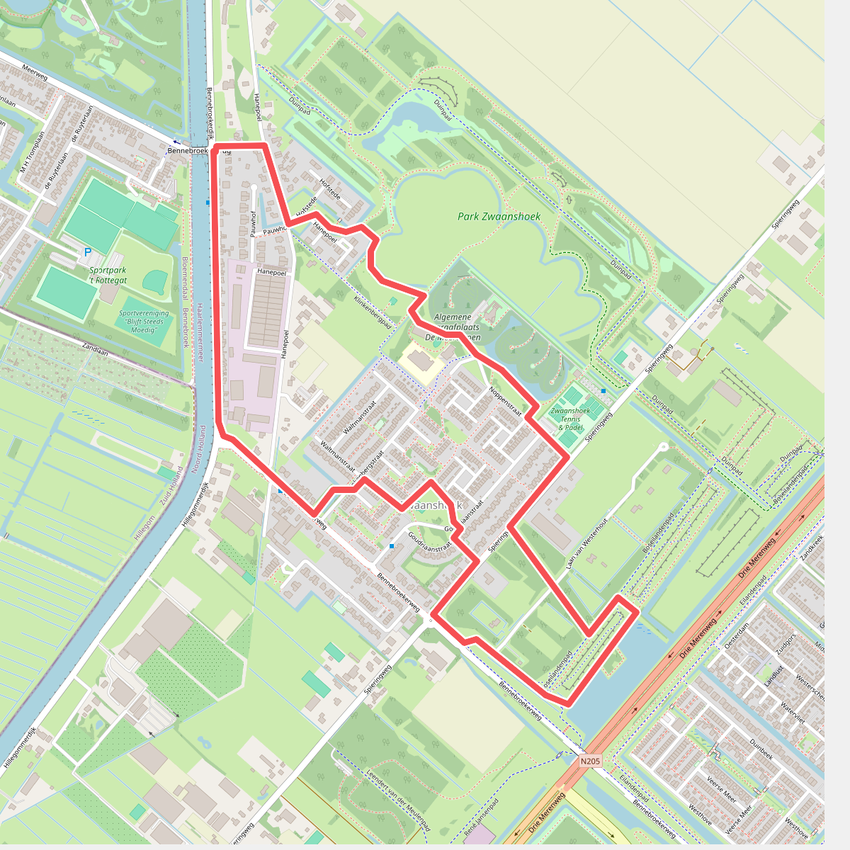 Bennebroekerbuurtroute (rood) 
