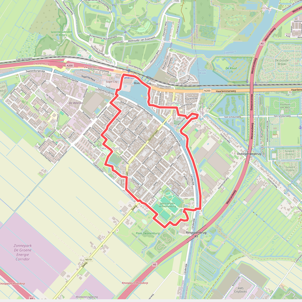 Zwanenburgroute (blauw) 