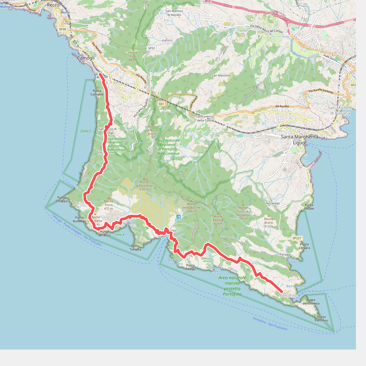 Camogli - San Rocco - Passo del Bacio - San Fruttuoso - Portofino mare