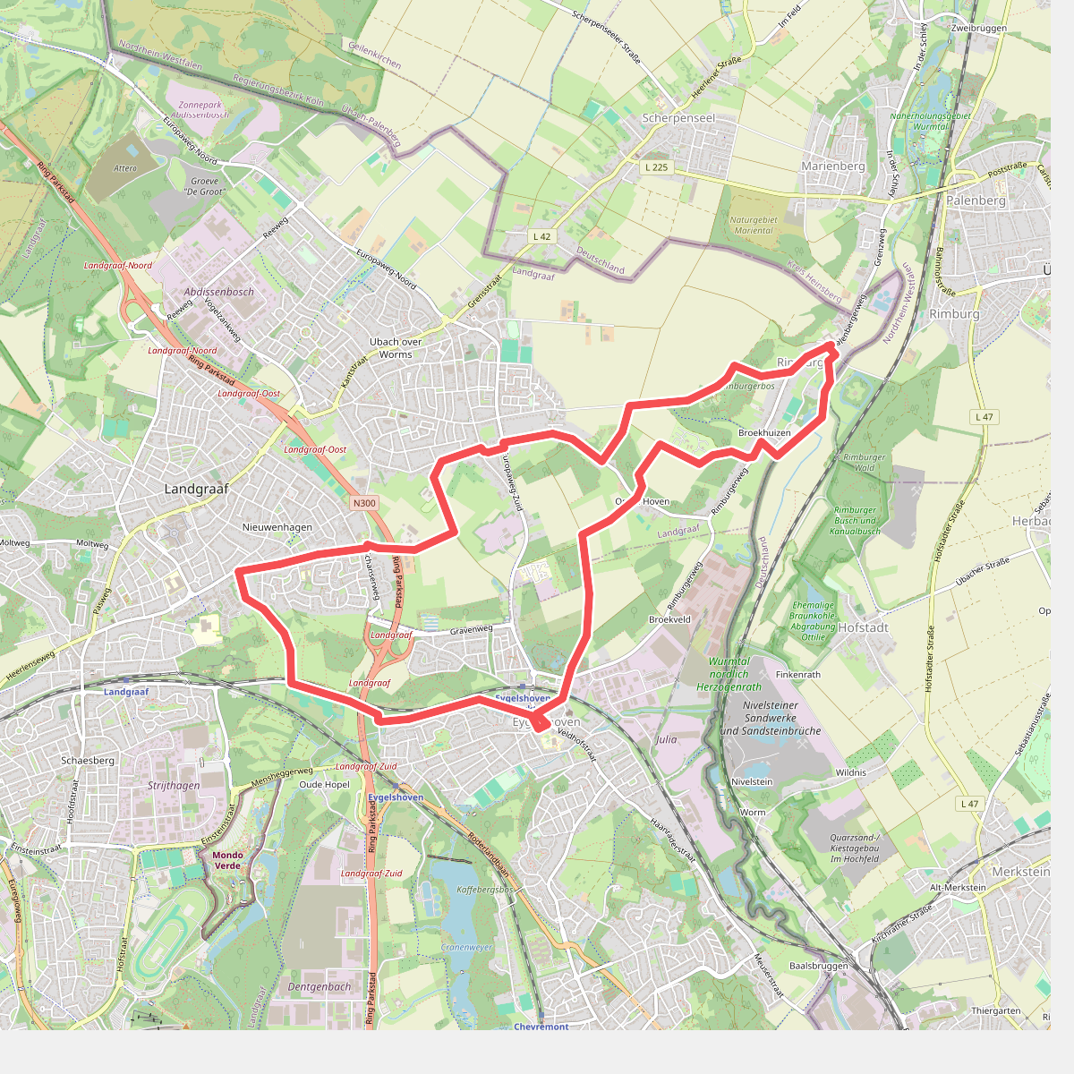 Landgraaf - De weg, de Worm en de watertoren in Parkstad