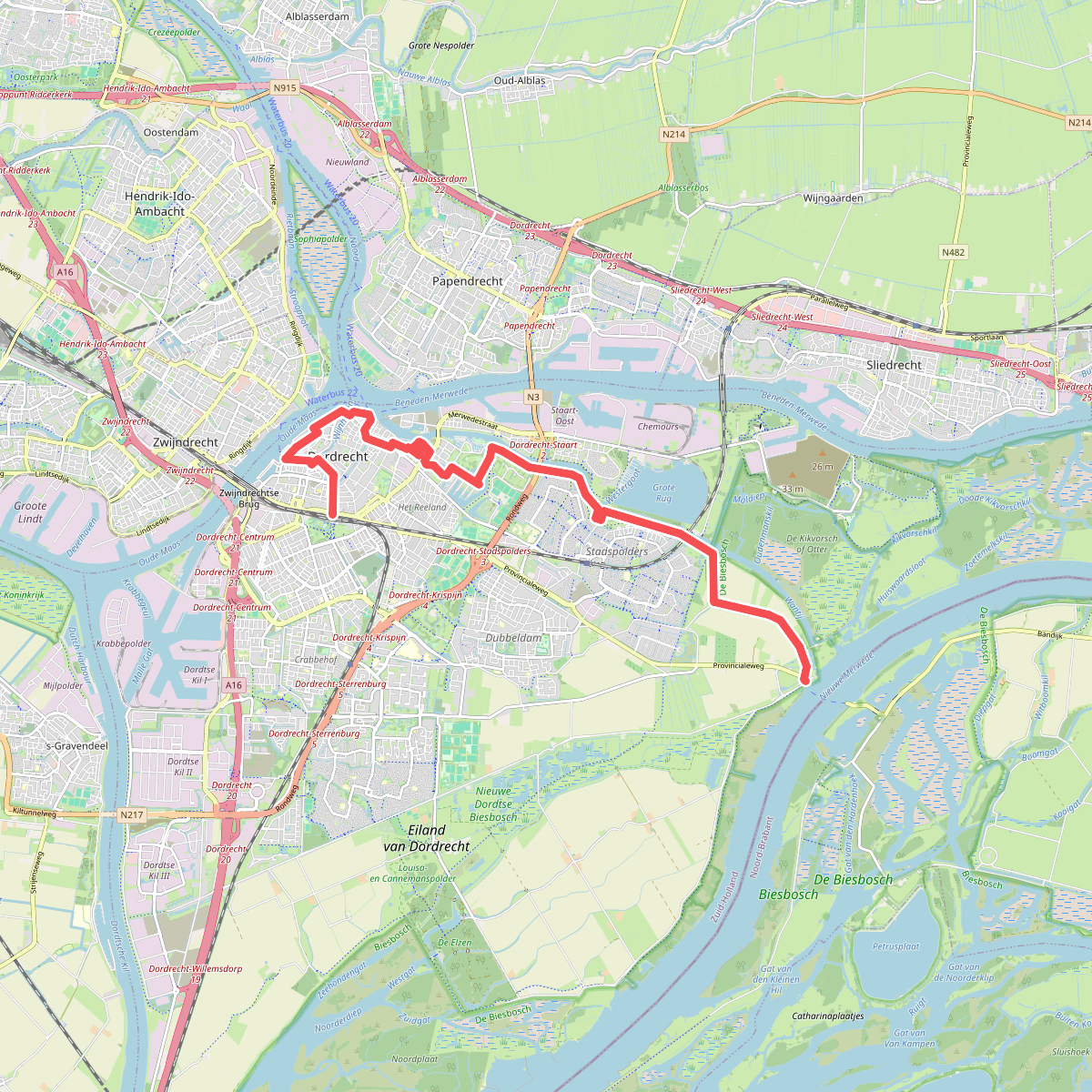 Dordrecht Station - Kop van 't Land · Biesboschpad etappe 5