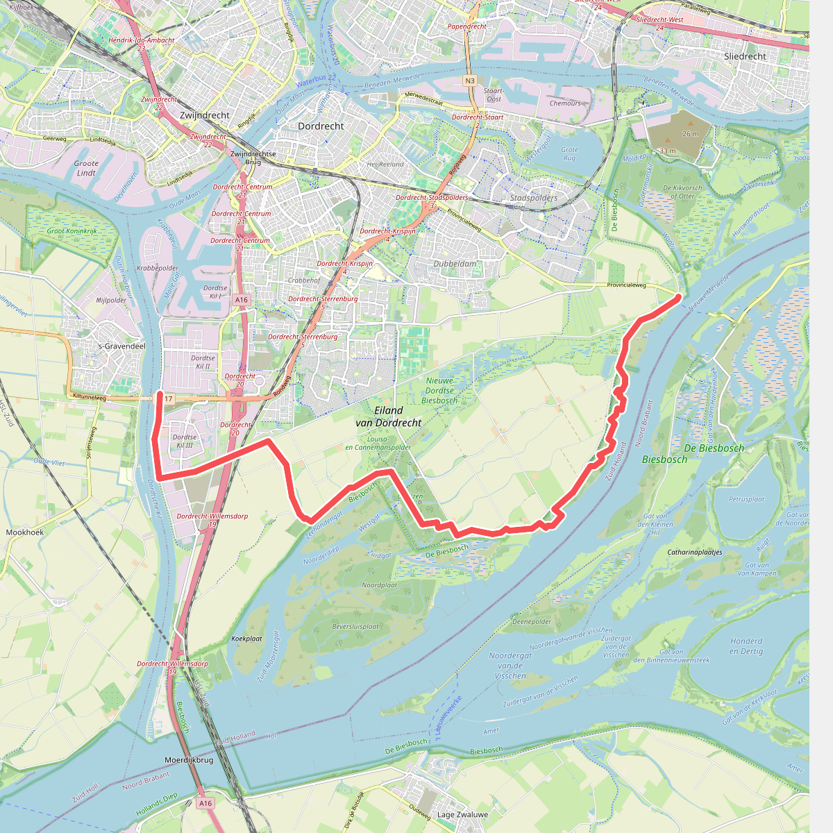 Dordrecht Kiltunnel - Kop van 't Land · Biesboschpad etappe 12
