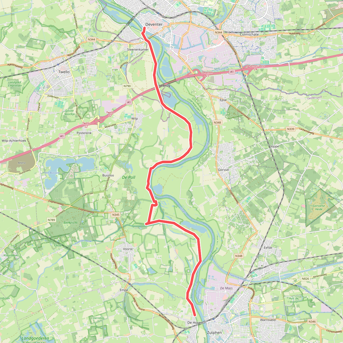Hoven (Zutphen) - Deventer (station 1 km) · Hanzestedenpad etappe 3