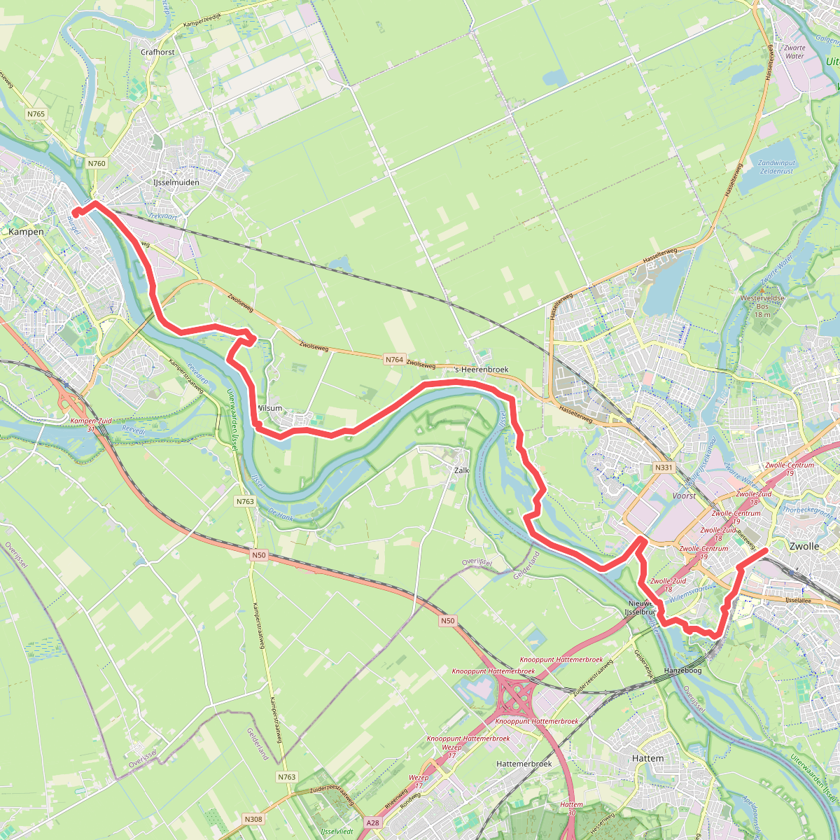 Zwolle (station 150m) - Kampen station · Hanzestedenpad etappe 7