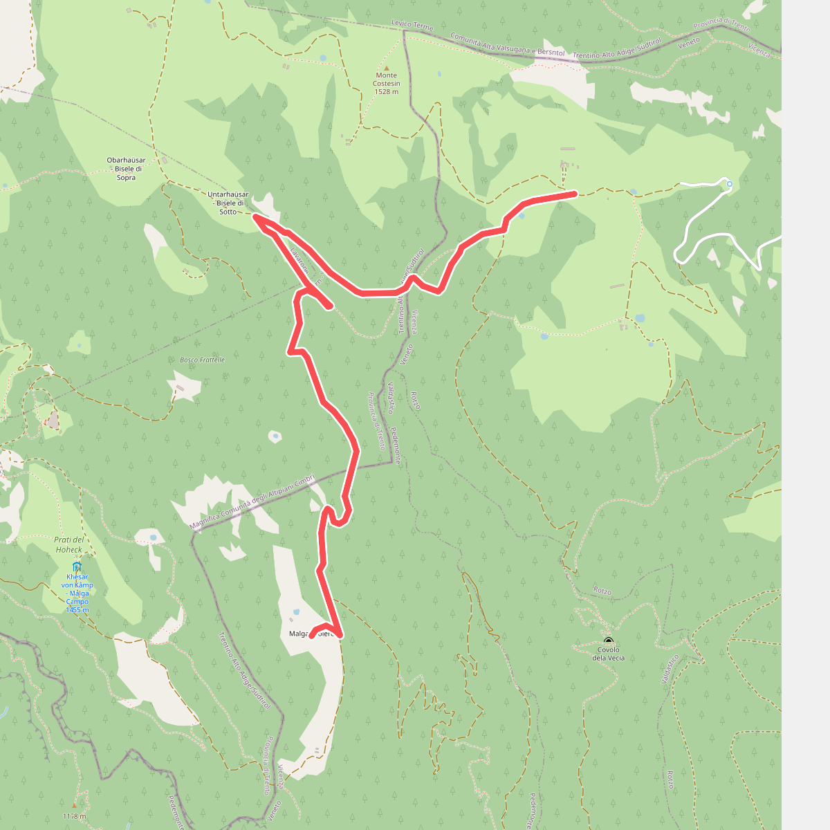 Malga Camporosà – Contrà Bisele di Sotto – Ponte Rossato – Malga Crojer