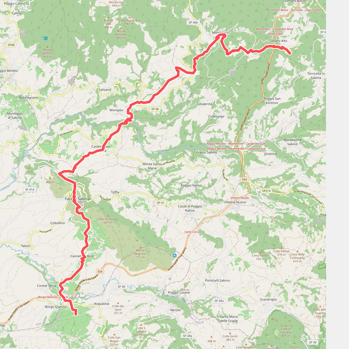 Ornaro Alto - Montenero Sabino - Gole del Farfa - Castelnuovo di Farfa - Abbazia di Farfa - Fara Sabina - Sterparelle