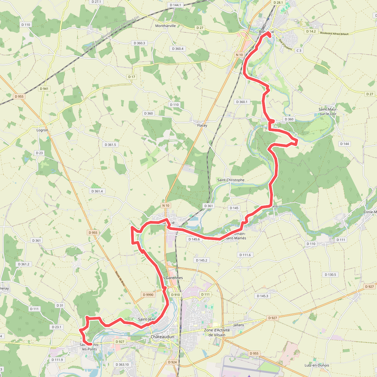 Via Turonensis, Bonneval à Saint-Denis-les-Ponts
