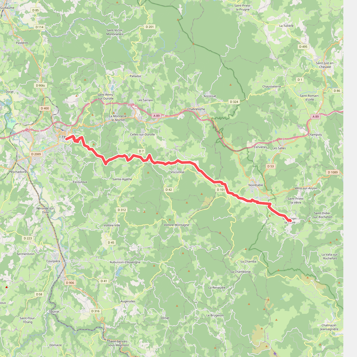 Chemin de Montaigne de Saint-Jean-la-Vêtre à Thiers