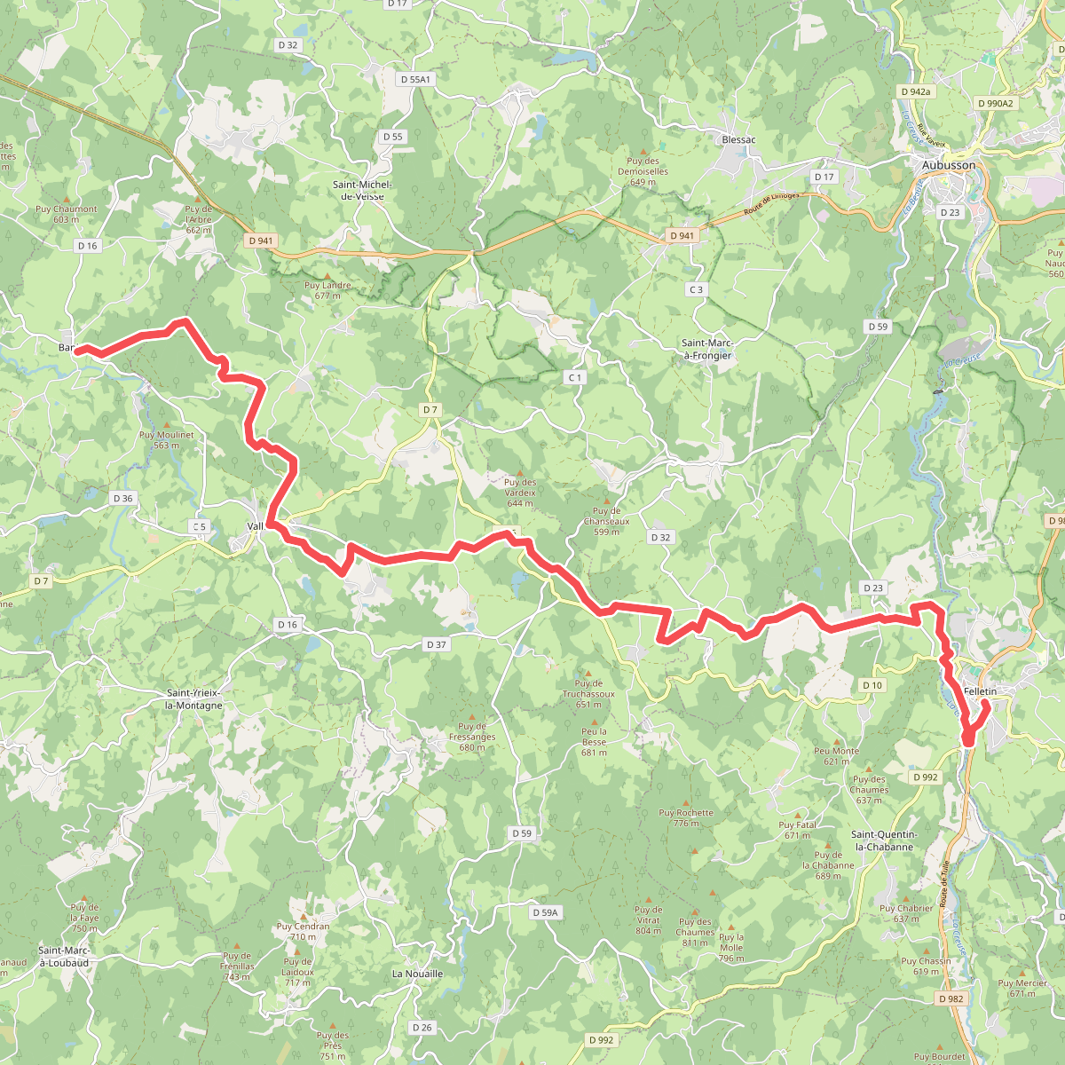 Chemin de Montaigne de Felletin à Banize