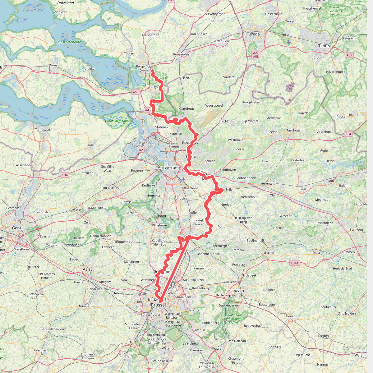 GR 12 Vlaanderen, Bergen op Zoom - Bruxelles