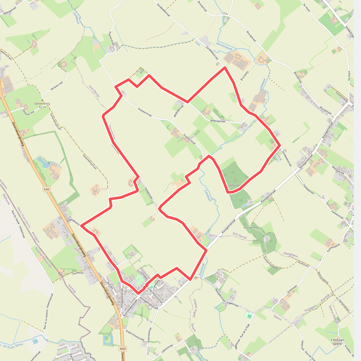 Bevergemroute in Kooigem
