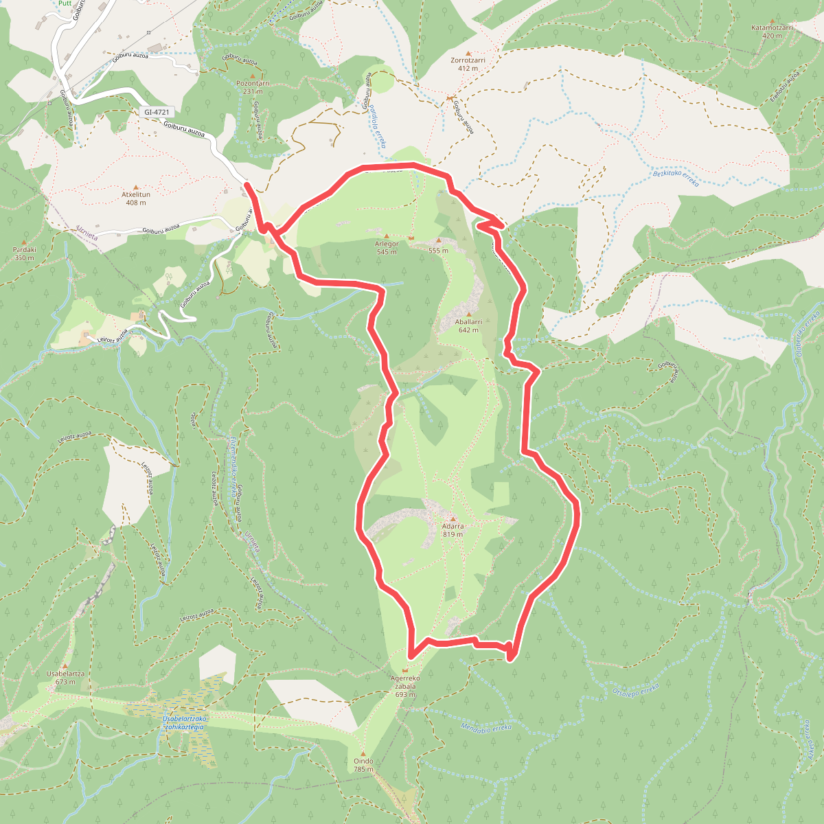 Adarramendi inguruko ibilbidea