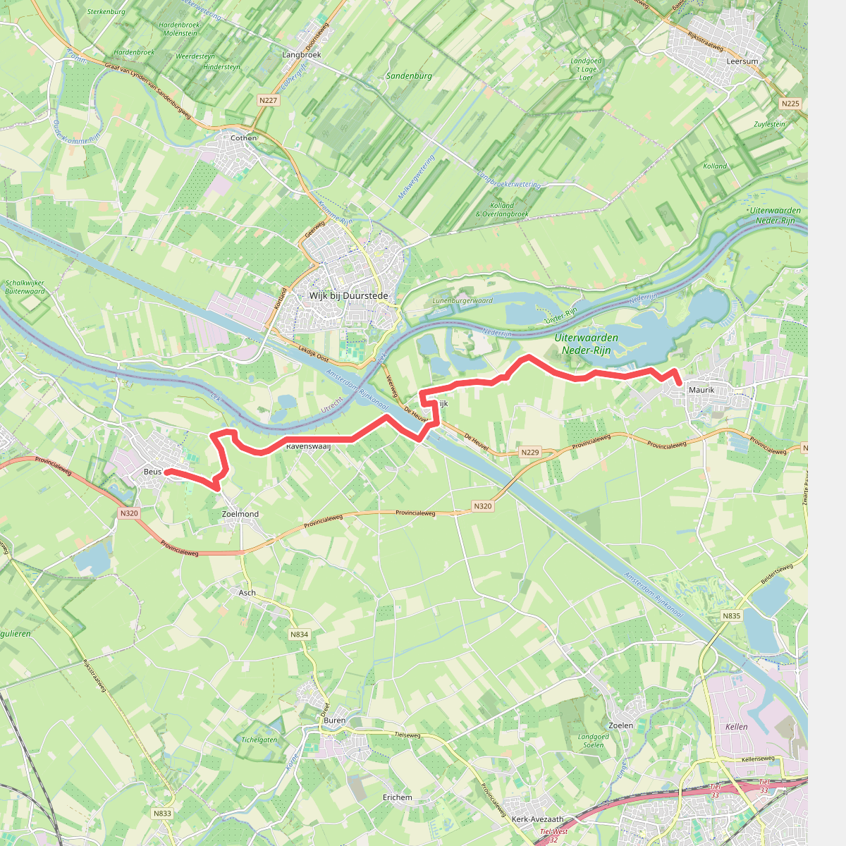 Beusichem (bushalte Kerk) - Maurik (bushalte Pr. Marijkelaan) · Betuwepad etappe 7