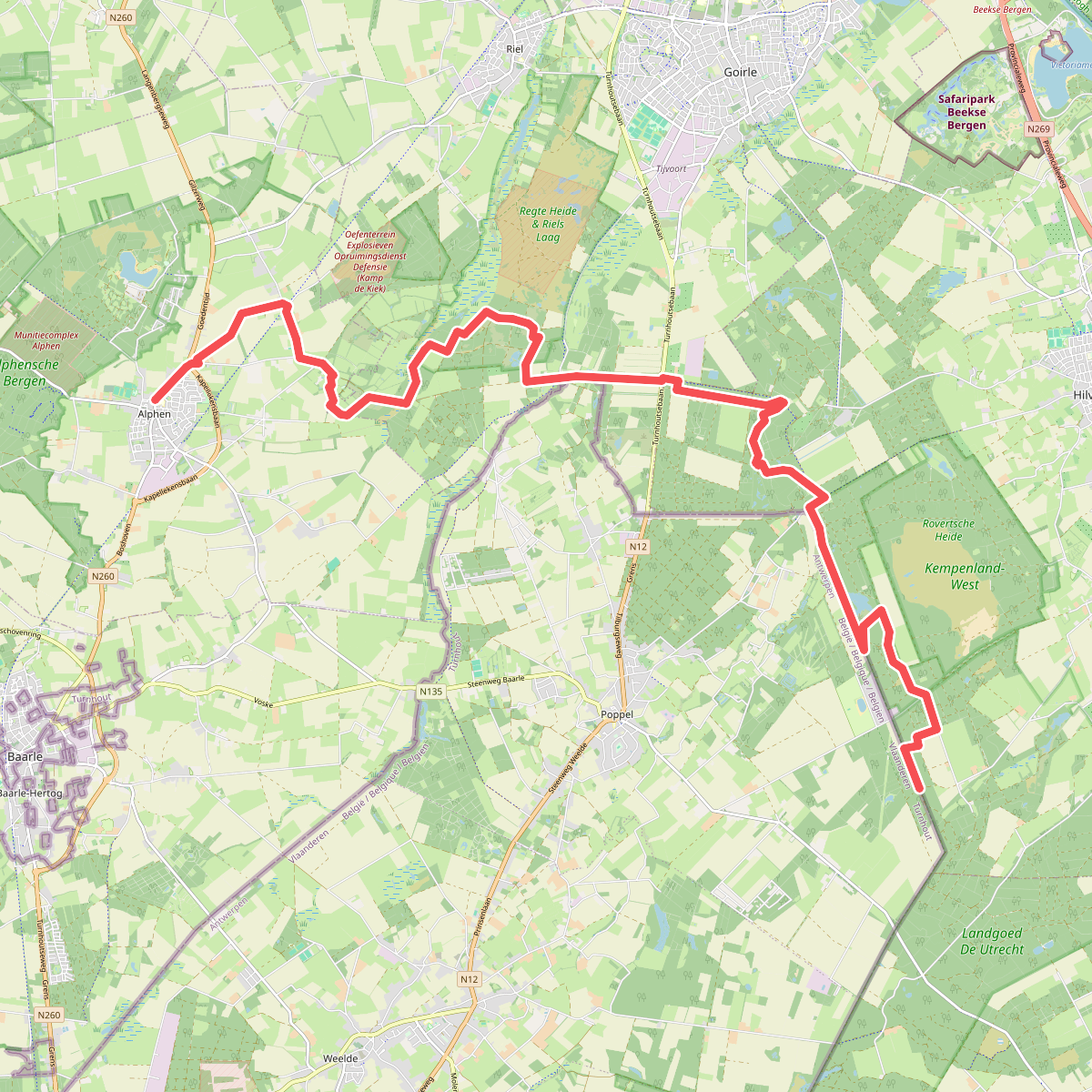 Alphen - Roovertse Baan (bus Esbeek 3 km) · Grenslandpad etappe 12