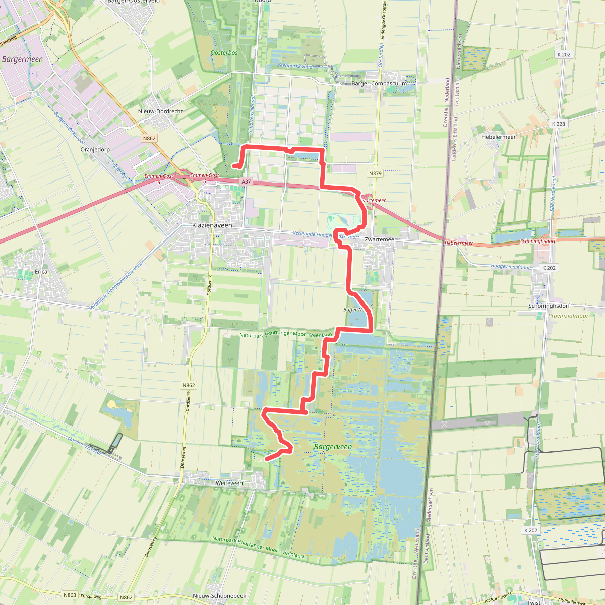 Abzw. Weiteveen - Abzw. Klazienaveen · Hondsrugpad/Hunenweg etappe 12