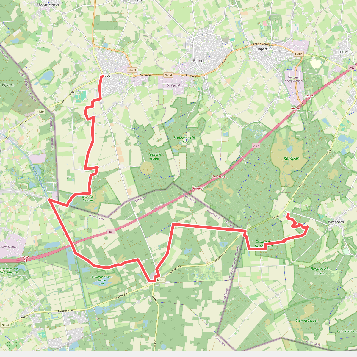 Reusel - Witrijt (bus Weebosch 1.5km) · Grenslandpad etappe 14