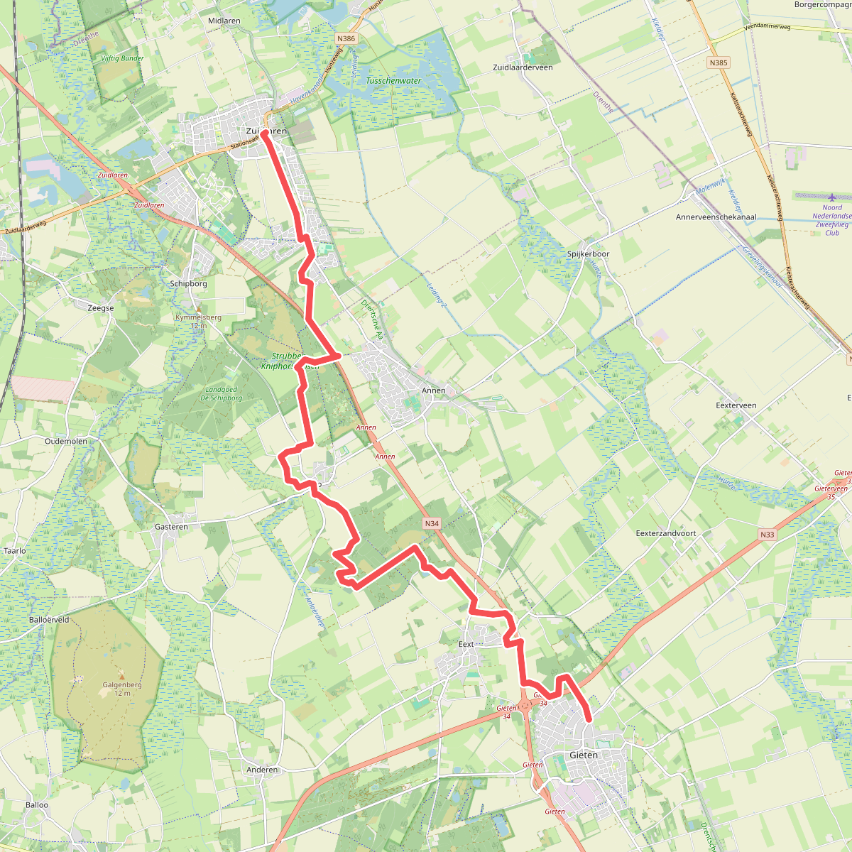 Gieten - Zuidlaren · Hondsrugpad/Hunenweg etappe 17