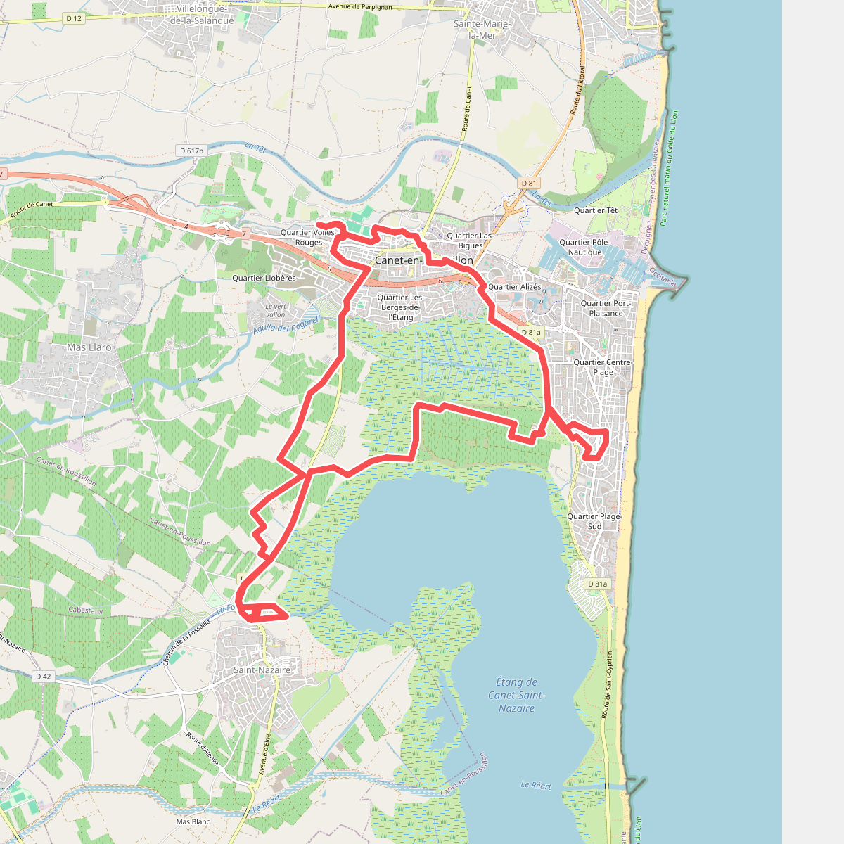 Rondje van 17km vanaf camping Les Flamants Roses