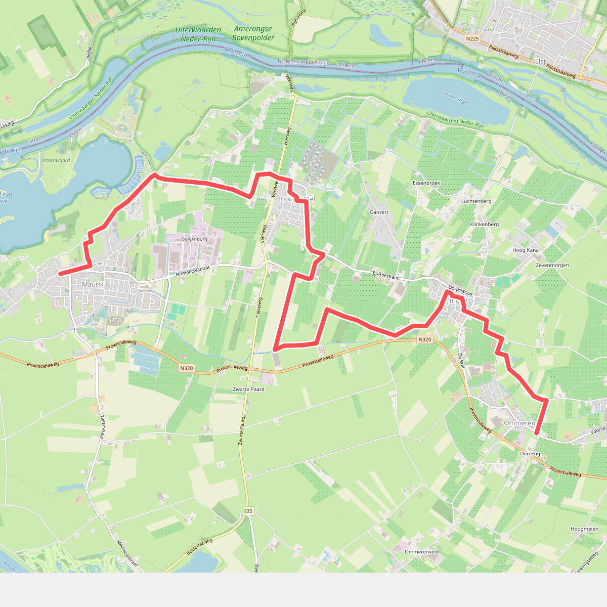 Maurik (bushalte Pr. Marijkelaan) - Ommeren (bushalte De Roskam) · Betuwepad etappe 8