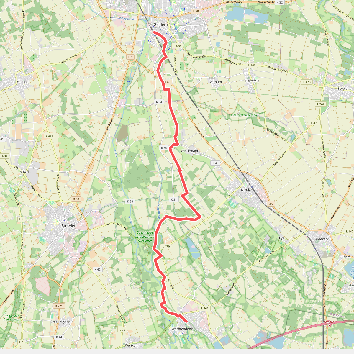 Geldern station - Wachtendonk · Maas-Niederrheinpad etappe 10