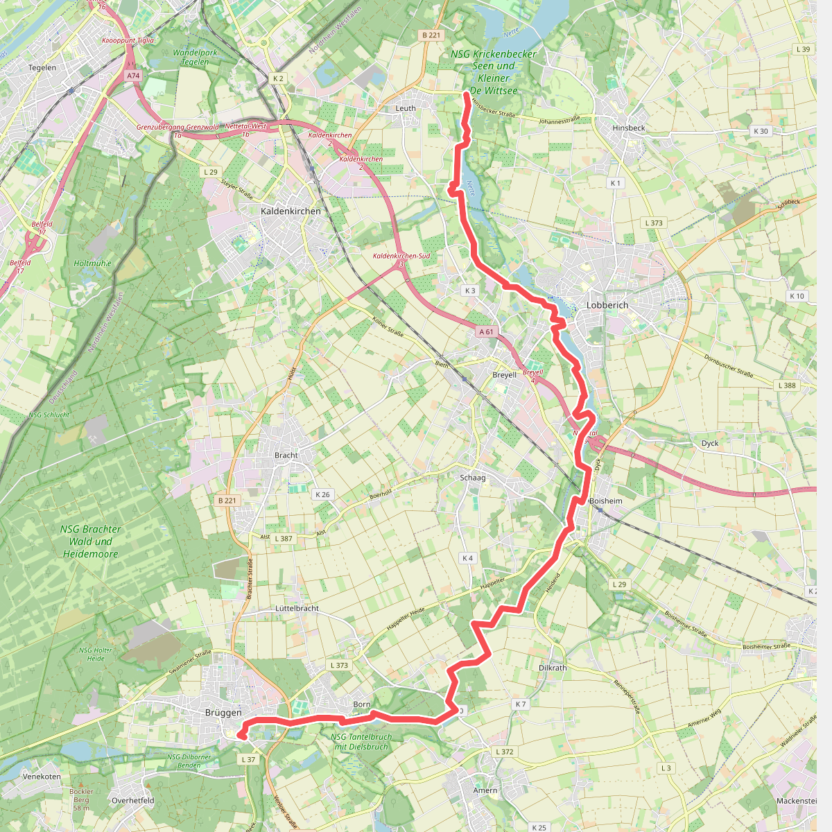 Leuth - Brüggen · Maas-Niederrheinpad etappe 12
