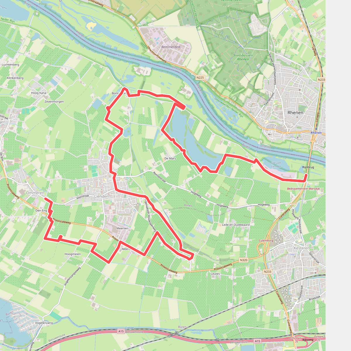 Ommeren (bushalte De Roskam) - Lienden (Marsdijk) · Betuwepad etappe 9